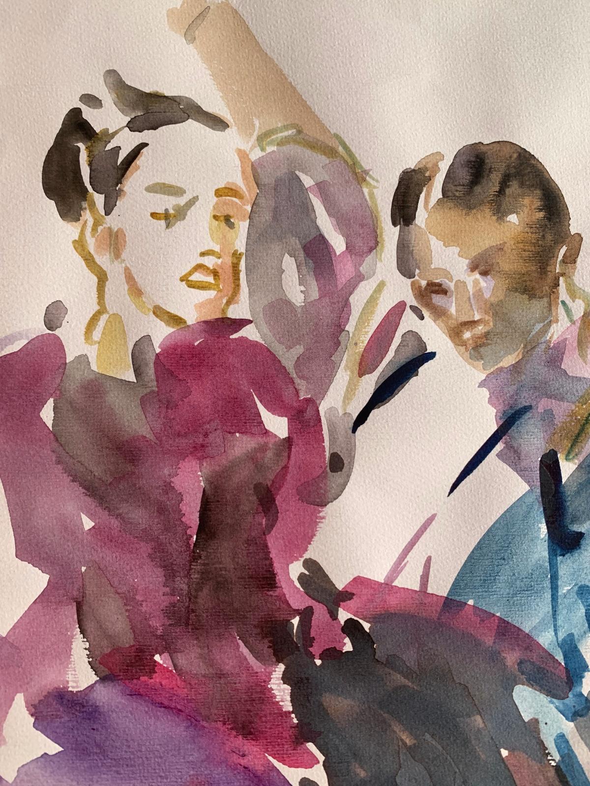 Bagdad, couple of dancers. Watercolor on paper, Classic, Polish artist - Art by Włodzimierz Karczmarzyk