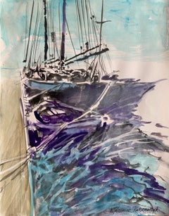 Tandem. Aquarelle sur papier, Réaliste, Paysage, Marin, Classique, Art polonais