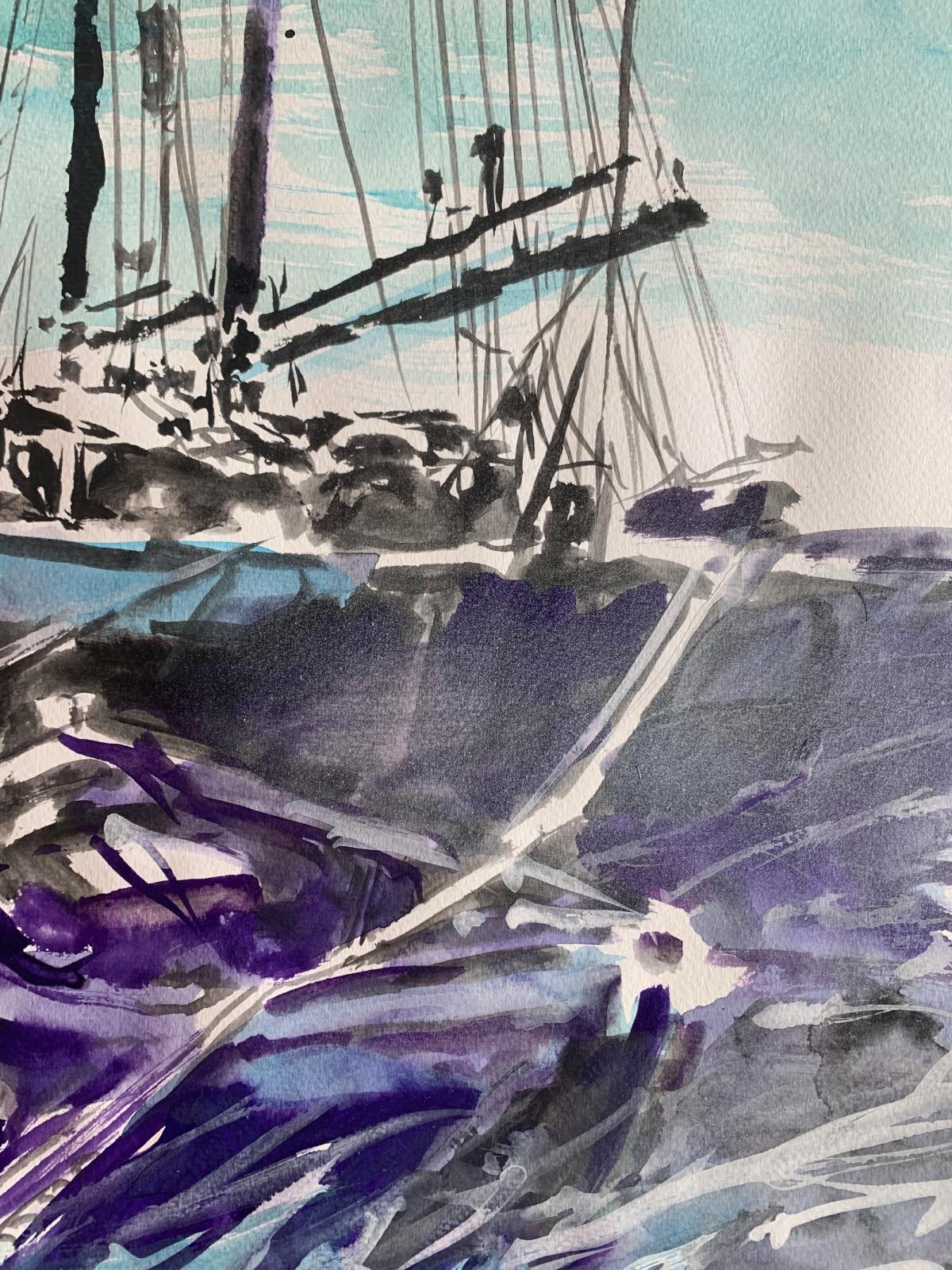 Tandem. Aquarelle sur papier, Réaliste, Paysage, Marin, Classique, Art polonais en vente 1