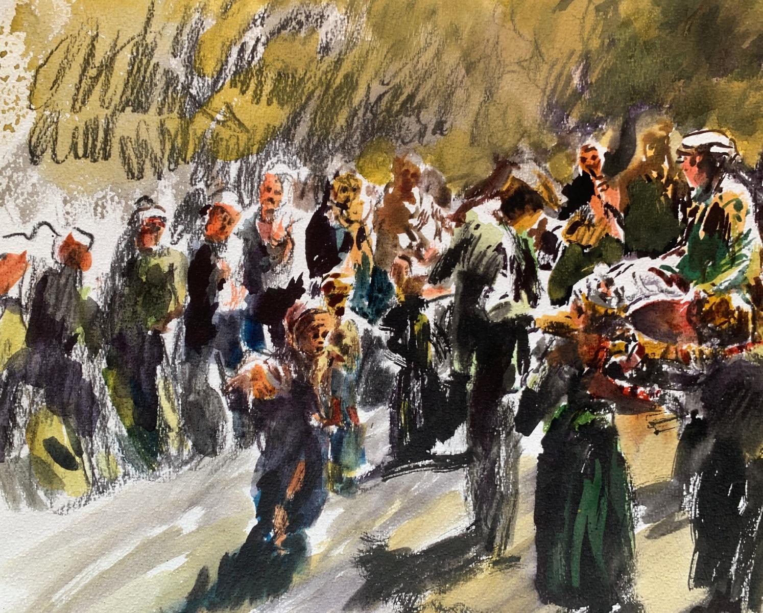Sharjah, picnic juvenil. Acuarela sobre papel, Figurativo, Clásico, Artista polaco - Figurative Art Marrón de Włodzimierz Karczmarzyk