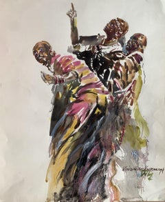 Sharjah, Masai tanzend. Aquarell auf Papier, Figurativ, Klassisch, Polnischer Künstler