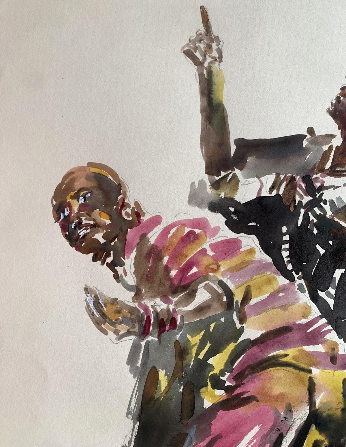 Pintura contemporánea en acuarela y técnica mixta sobre papel del artista polaco Wlodzimierz Karczmarzyk. Las ilustraciones muestran a los masai bailando. El estilo de las ilustraciones es abocetado pero realista al mismo tiempo.

Włodzimierz