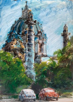 Chiesa di Vienna. Acrilico su carta, Architettura, Classico, Artista polacco