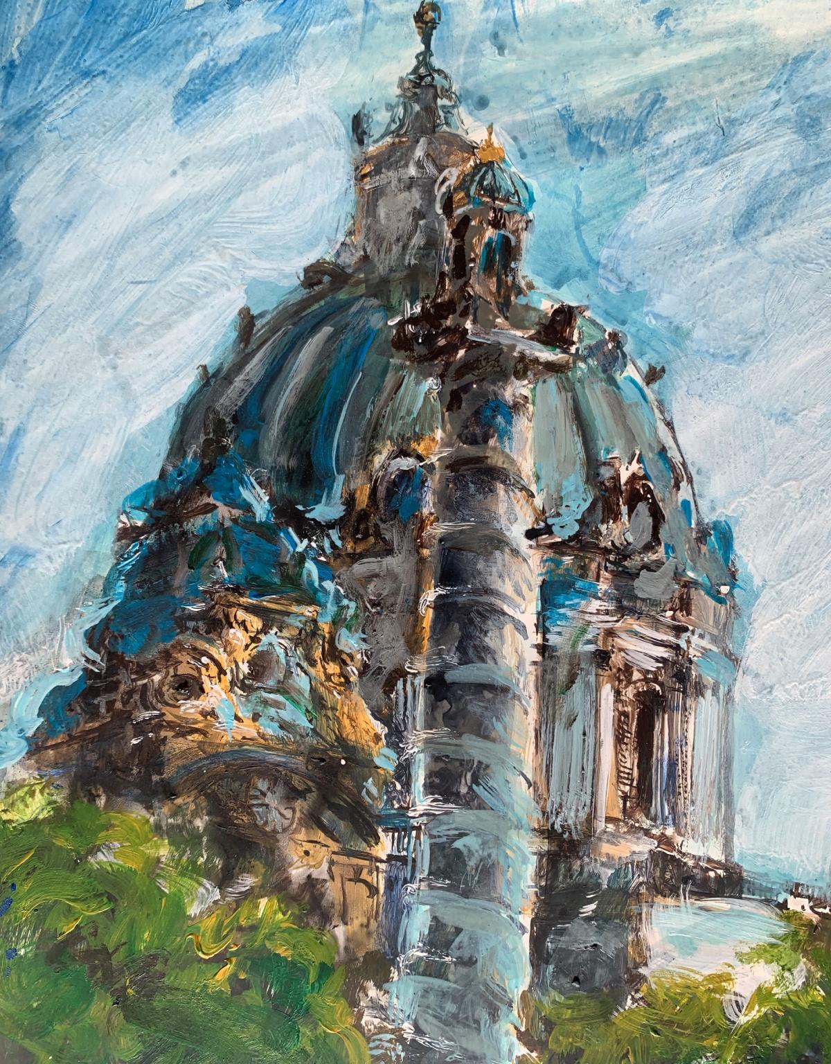 Church's in Wien. Acryl auf Papier, Architektur, Classic, Polnischer Künstler (Schwarz), Landscape Art, von Włodzimierz Karczmarzyk