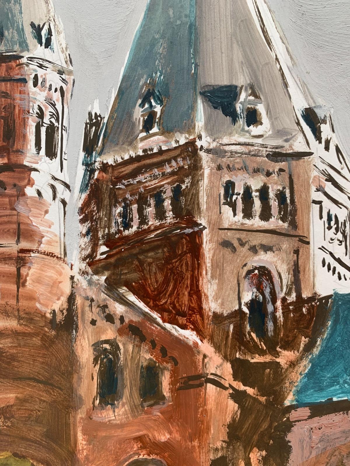 Peinture acrylique contemporaine sur papier de l'artiste polonais Wlodzimierz Karczmarzyk. L'œuvre d'art représente l'architecture de l'église protestante de Mayence, en Allemagne. Le style de l'œuvre est à la fois esquissé et réaliste.

WŁODZIMIERZ