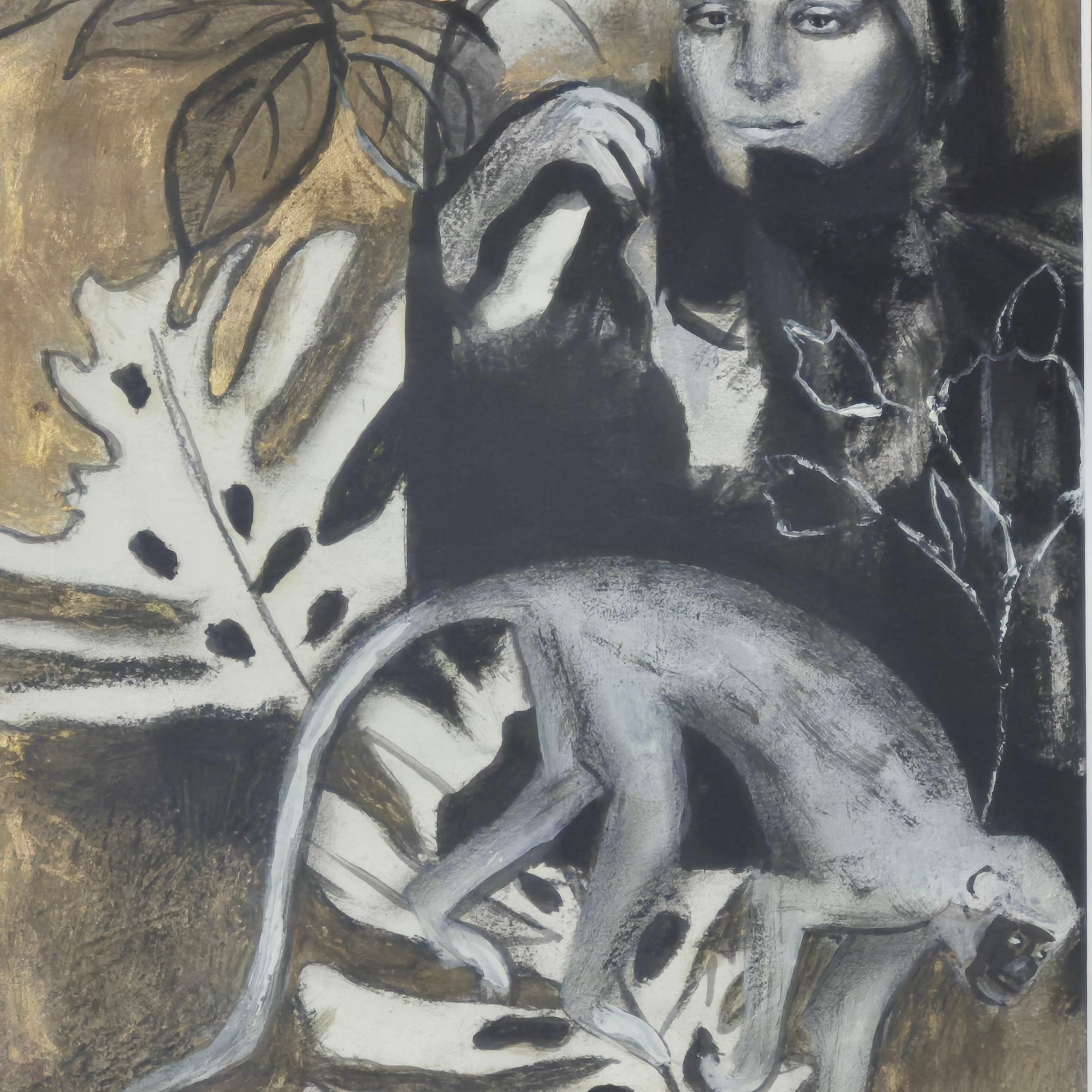 Spaziergang durch den ZOO. Mixed-Media-Zeichnung, Schwarz-Weiß, polnischer Künstler (Feministische Kunst), Art, von Zofia Anna Misiak