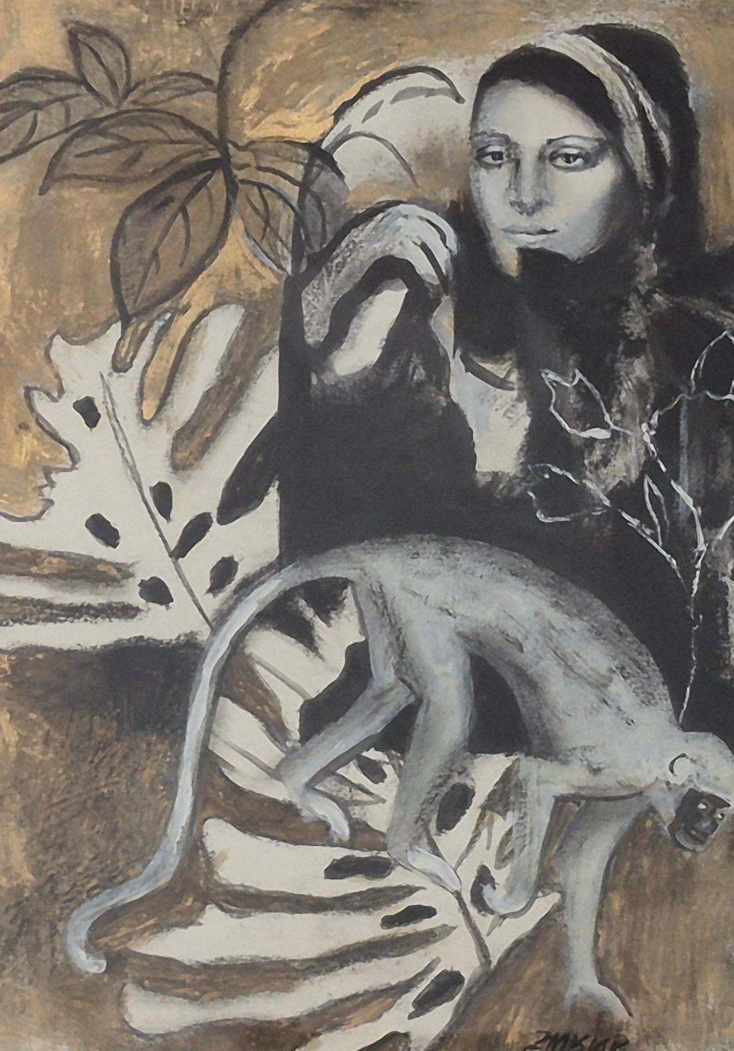 Spaziergang durch den ZOO. Mixed-Media-Zeichnung, Schwarz-Weiß, polnischer Künstler
