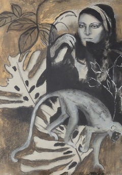 Spaziergang durch den ZOO. Mixed-Media-Zeichnung, Schwarz-Weiß, polnischer Künstler
