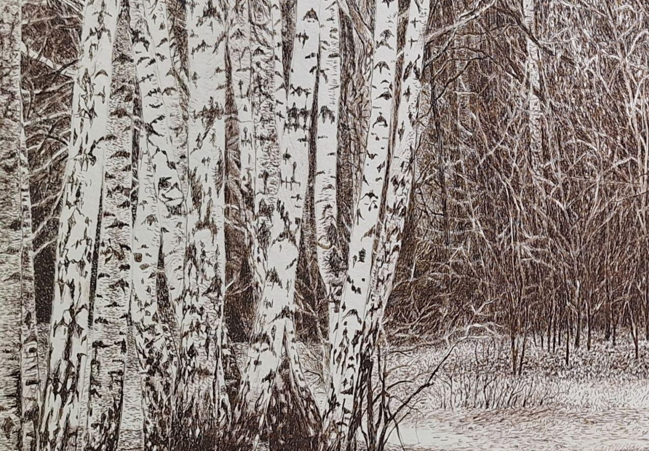 Bosque Kabacki. Grabado figurativo, Paisaje, Realista, Artista polaco en venta 1