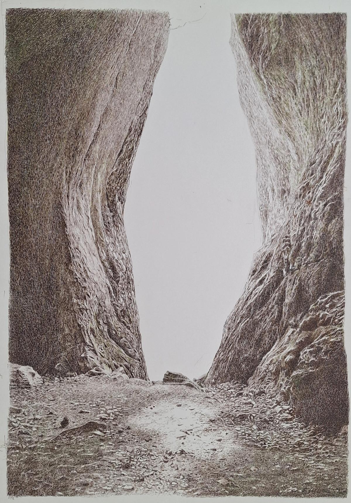Schlucht. Figurative Zeichnung, Landschaft, Realistisch, Polnischer Künstler
