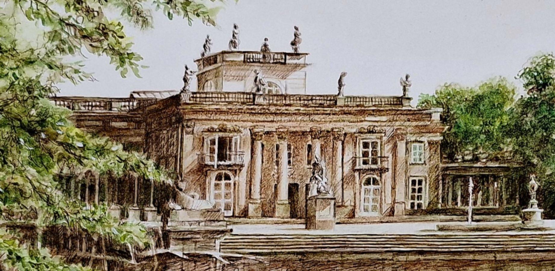 Royal Baths Park-Palace on the Isle. Architecture drawing, Realistic, Polish art - Art by Elżbieta Siegoczyńska