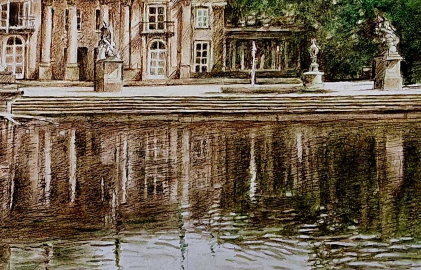 Royal Baths Park-Palace on the Isle. Architecture drawing, Realistic, Polish art For Sale 1