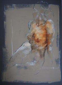 Original Nude Female Figure Drawing - Mixed Media Paper Artwork by Polish Artist