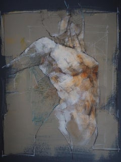 Original Nude Female Figure Drawing - Mixed Media Paper Artwork by Polish Artist