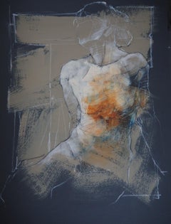 Original Nude Female Figure Drawing - Mixed Media Paper Artwork by Polish Artist