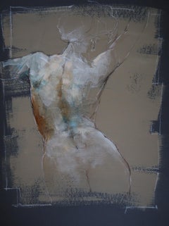 Original Nude Female Figure Drawing - Mixed Media Paper Artwork by Polish Artist