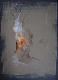 Dibujo original de figura femenina desnuda - Obra de arte en papel de técnica mixta por artista polaco