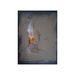 Dibujo original de figura femenina desnuda - Obra de arte en papel de técnica mixta por artista polaco