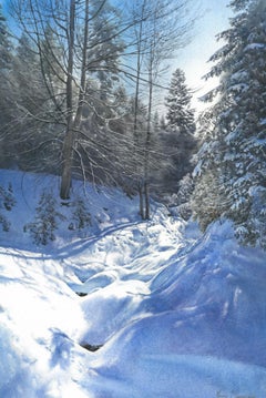 A Winter Valley – Large Contemporary Mountain Landscape Watercolour Painting