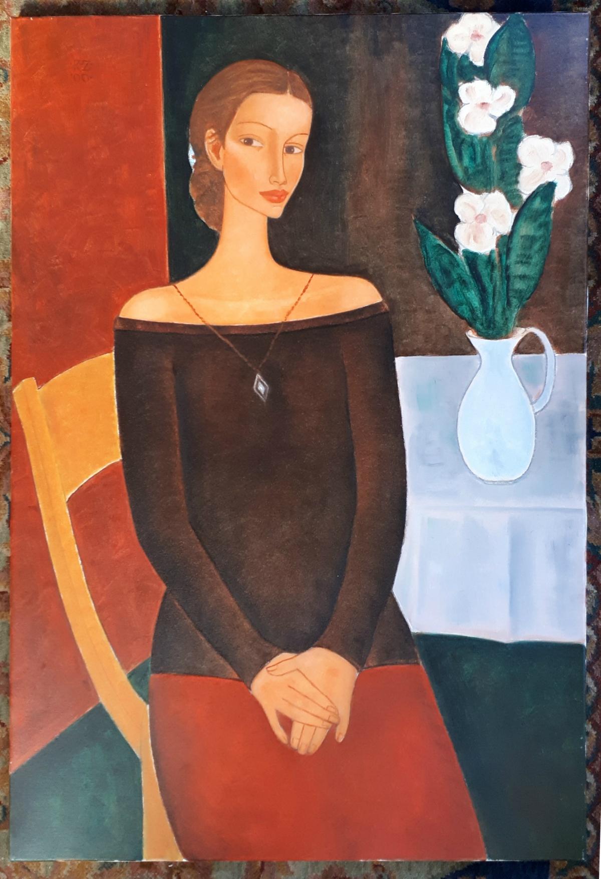 Portrait of the only woman - Painting by Roman Zakrzewski