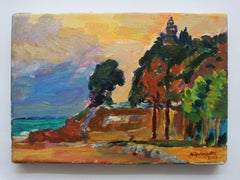 Paisaje español - Pequeño óleo paisaje, Colorido, Mar, Arte polaco