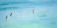 Surfers 20-  XXI century, Oil on canvas, Figurative painting, Ocean, Blue