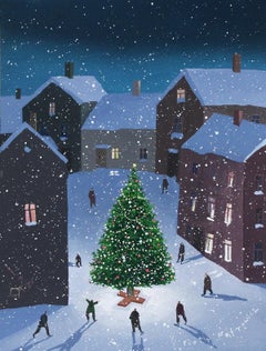 Christmas Tree - XXI Century Contemporary Figurative Gouache Painting, Landscape
