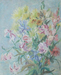 Flowers - XX Century, Still-life Oil Painting, Colorful, Bright Colors