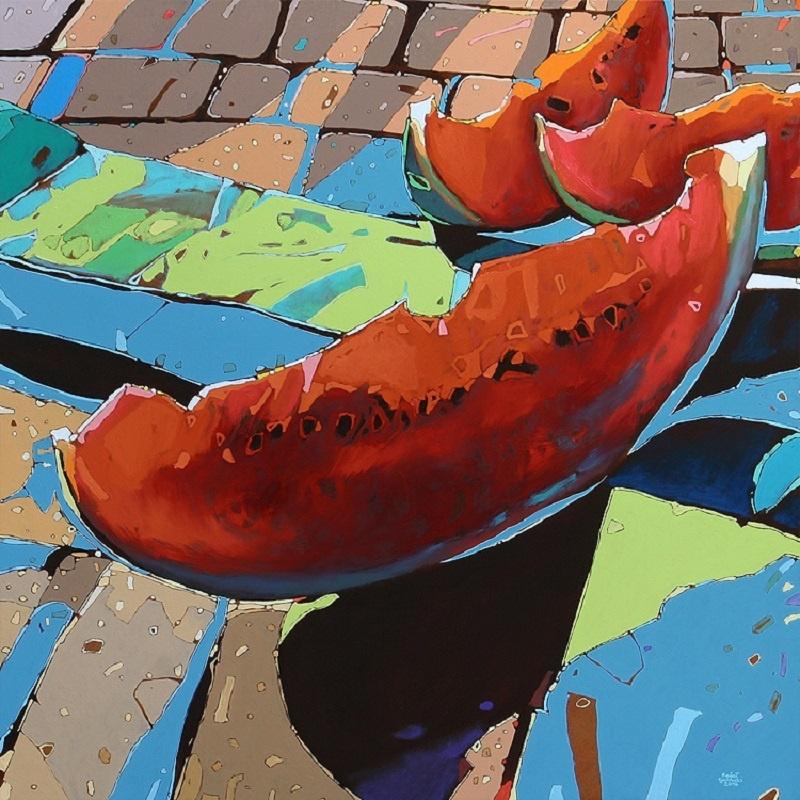 Rafał Gadowski Figurative Painting - Watermelons 8 - XXI Century, Oil painting, Contemporary Figurative, Fruits