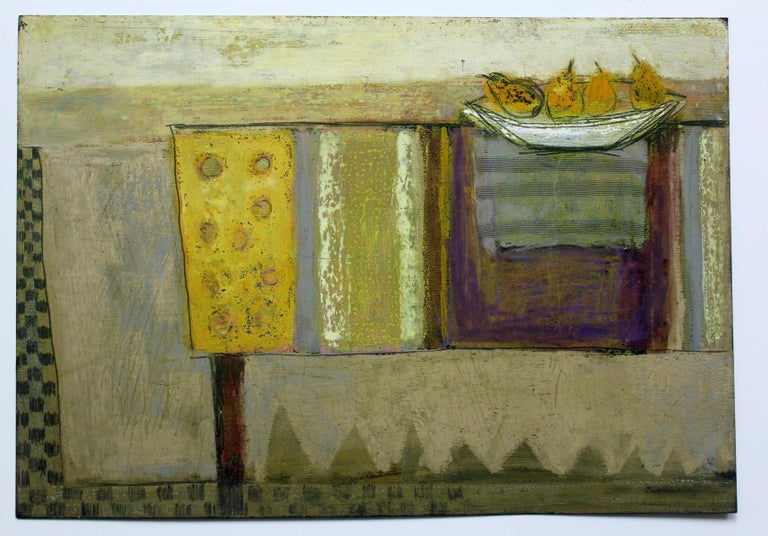 Pears in a bowl - XXI Century, Contemporary Still Life Mixed Media Painting - Brown Still-Life Painting by Katarzyna Zwolińska