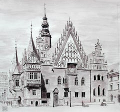 Wroclaw - Contemporary Watercolor & Ink Landscape Painting, Architecture