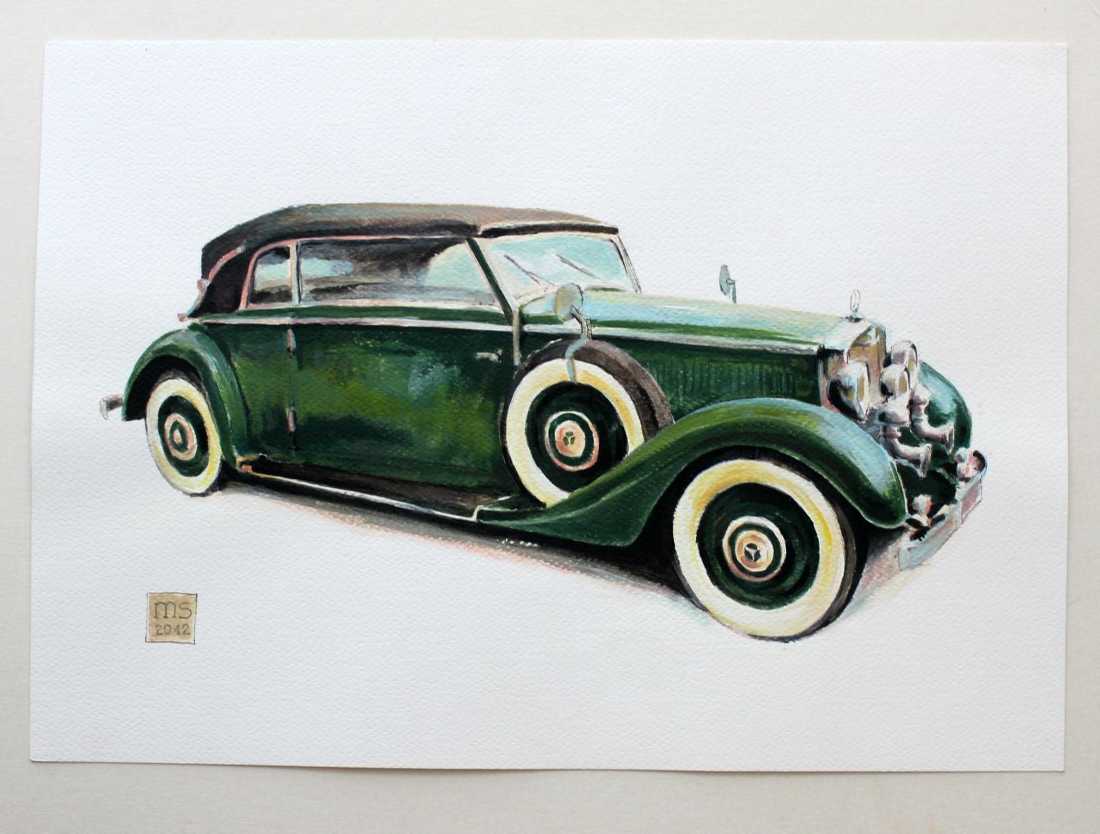 Mercedes W18 - XXI Century, Contemporary Watercolor & Ink Painting, Vehicle, Car - Realist Art by Mariusz Szałajdewicz