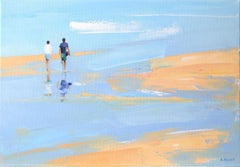 Summertime 46- XXI century, Oil on canvas, Figurative painting, Beach, Blue, Sea