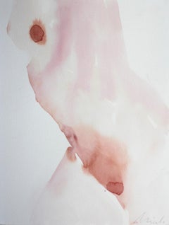 Diana - XXI Jahrhundert, Aquarell-Figuratives Gemälde, Nackt, rosa Farbtöne