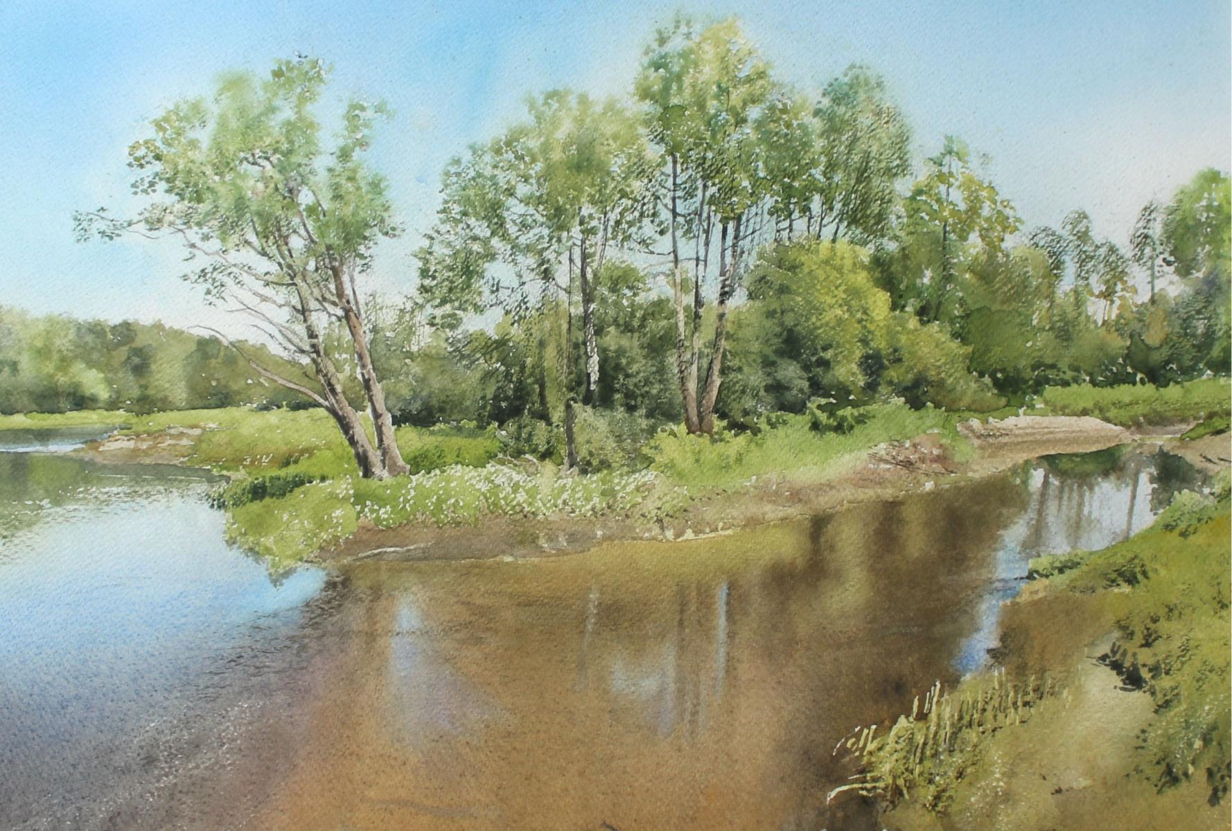 River Liwiec- Contemporary Watercolour, Waterscap, Painting, River - Art by Michal Suffczynski