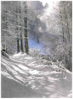 A Winter Path- Contemporary Watercolour, Winter, Painting, Snow