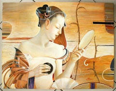 Mnemosyne - Pittura ad olio figurativa contemporanea del XXI secolo Ritratto dai toni caldi