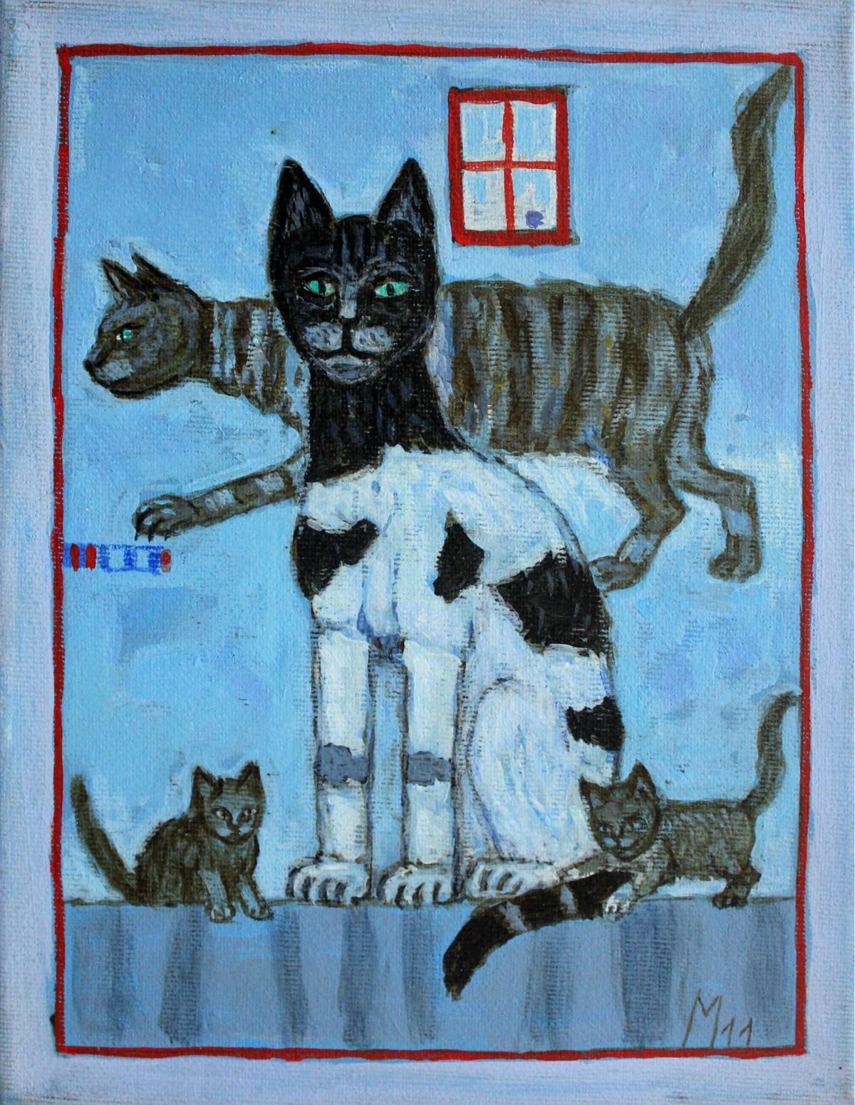 Mikołaj Malesza Animal Painting - Cats - XXI century, Contemporary Oil Painting, Figurative, Animals