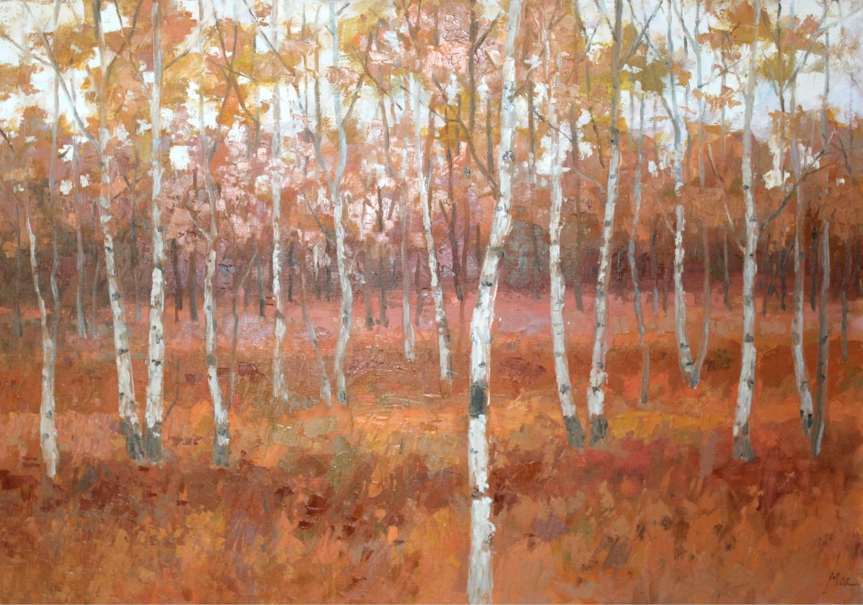 Mikołaj Malesza Figurative Painting - Landscape - XXI century, Contemporary Oil Painting, Warm Tones, Woods
