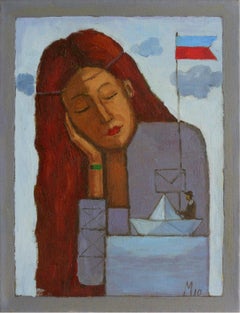 Boat - XXI century, Contemporary Figurative Oil painting, Portrait