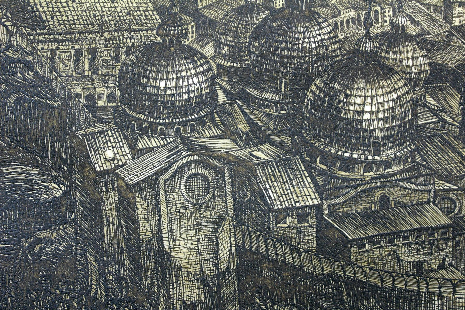 Vision von Atlantis - XX Jahrhundert, Architektur-Radierungsdruck, Landschaft, Fantasie (Sonstige Kunststile), Print, von Barbara Rosiak