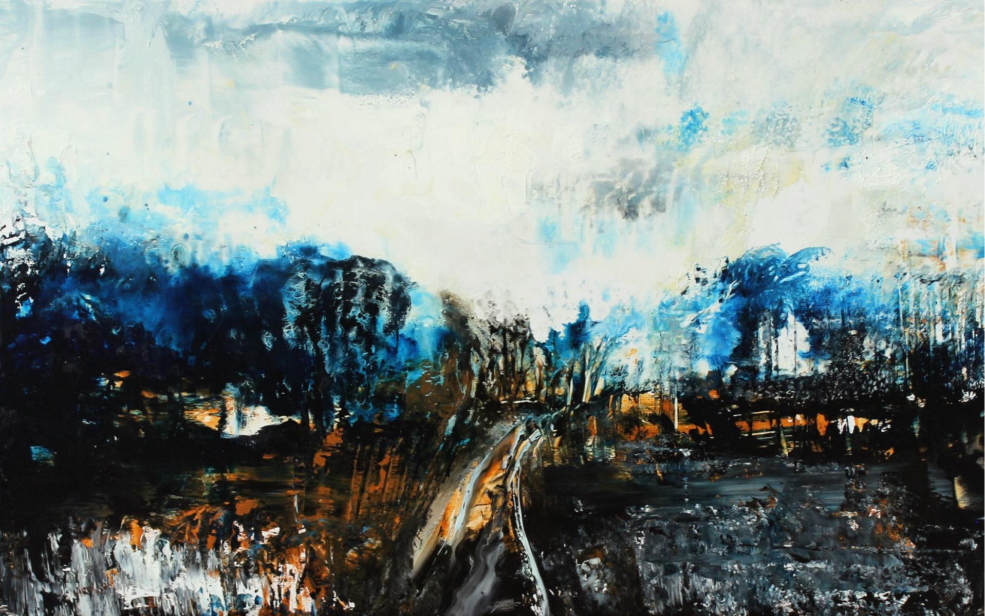 Landscape Painting Monika Rossa - Paysage - XXIe siècle, peinture contemporaine à l'huile et à l'acrylique, abstraction