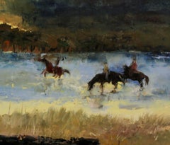 Horse riders - XXI century, Contemporary Figurative Oil Painting, Muted Colors