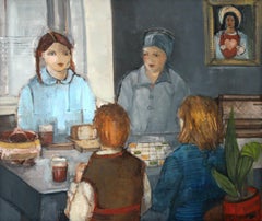Players - XXI Century, Contemporary Figurative Oil Painting, Interior, Family
