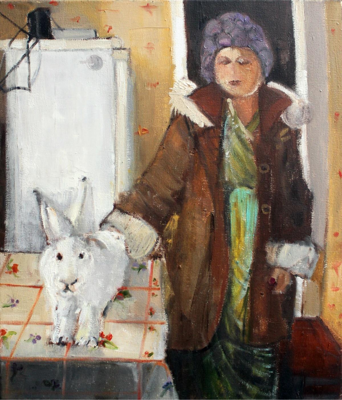 Malgorzata Rozmarynowska Interior Painting - My friend, bunny - XXI Century, Contemporary Figurative Oil Painting, Interior