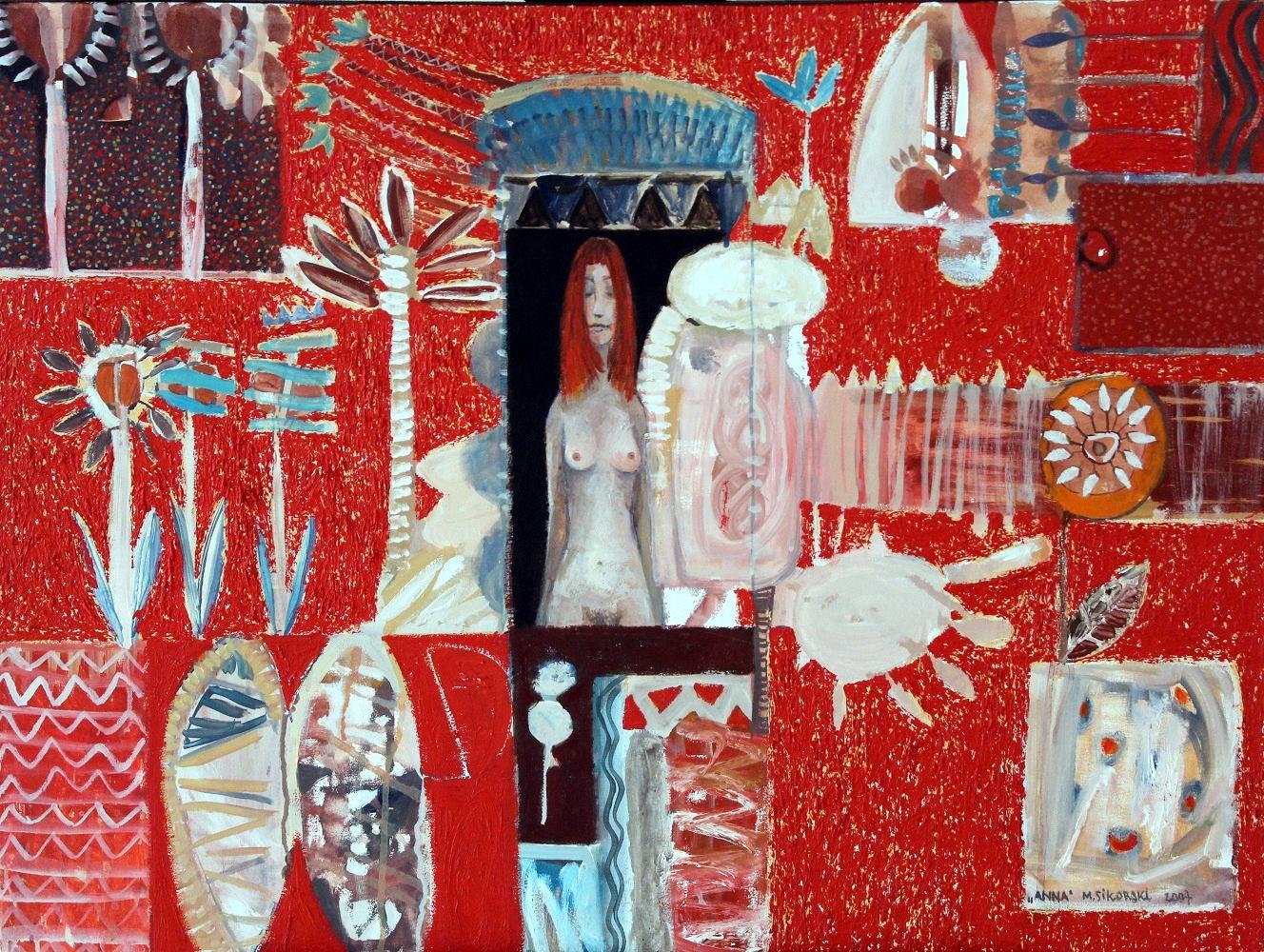 Michal Sikorski Nude Painting – Anna - XXI Jahrhundert, Zeitgenössische abstrakte, figürliche Acrylmalerei, strukturiert