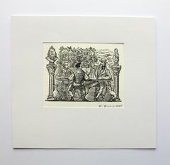 Lord on the Sand Castle - XX century Black & White Woodcut Print