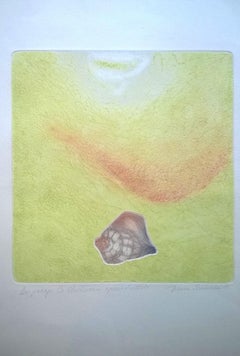 Selon la poésie de Milosz - XXe siècle, gravure à l'eau-forte figurative, colorée