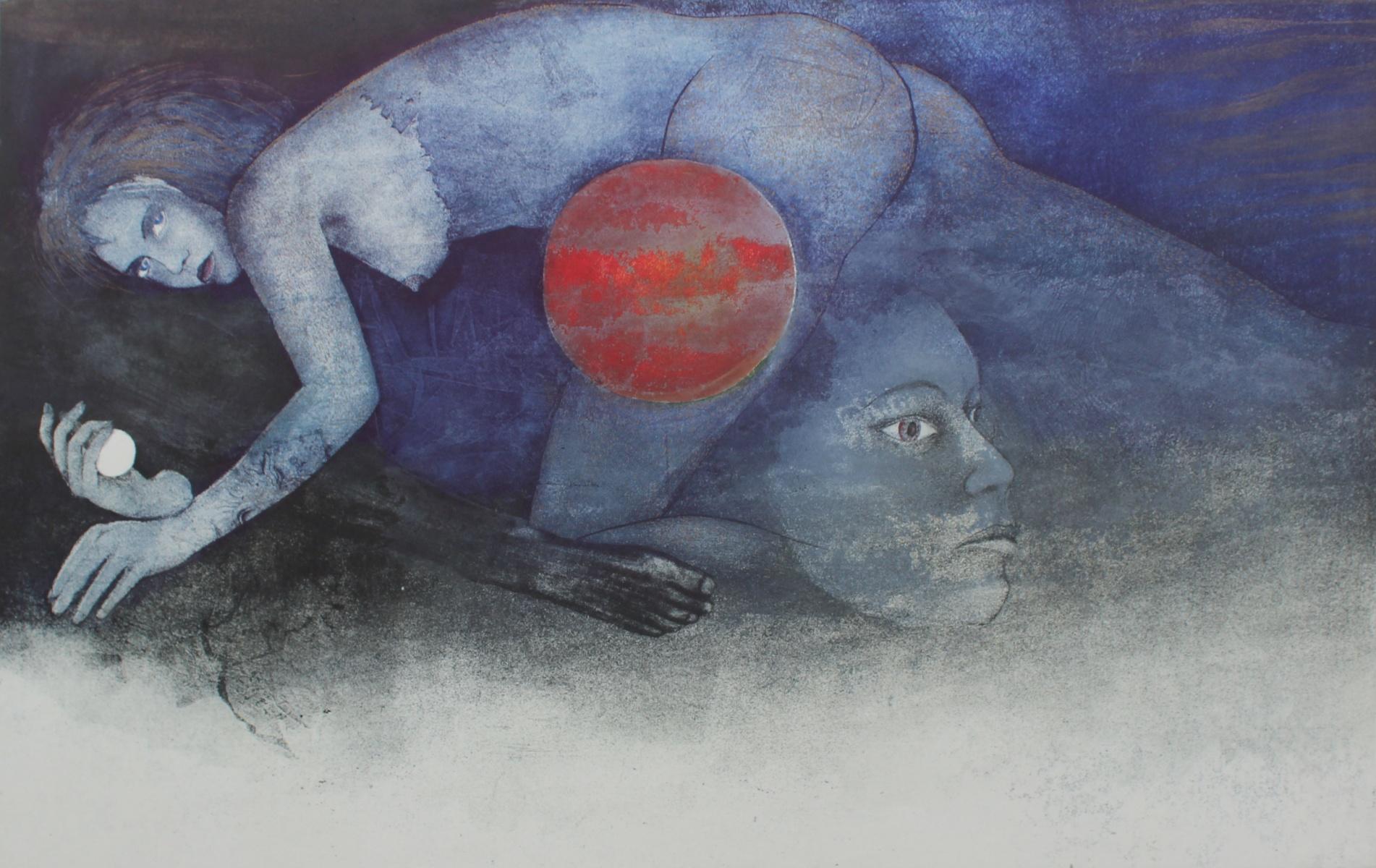 Jacek Sowicki Nude Print - Demon, rising sun - XX century, Mixed media print, Figurative, Nude