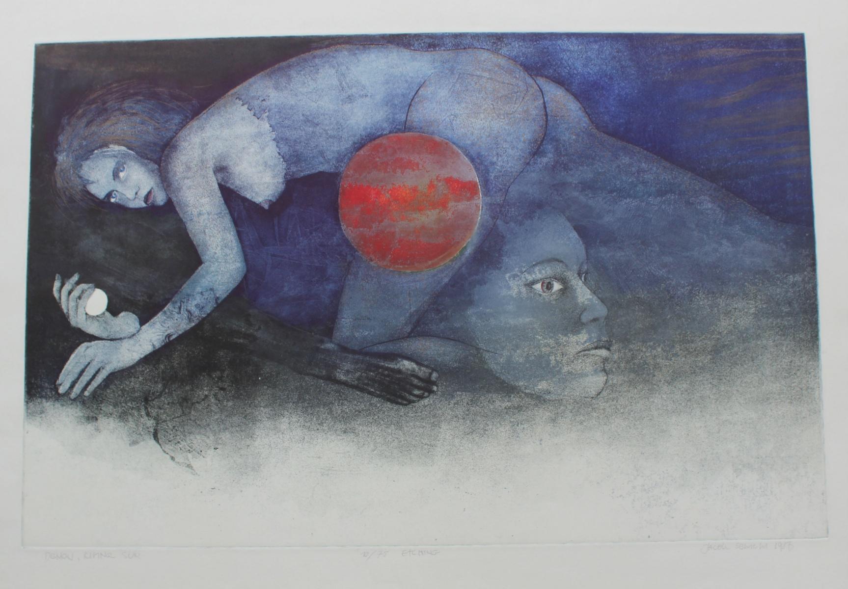 Demon, rising sun - XX century, Mixed media print, Figurative, Nude - Print by Jacek Sowicki